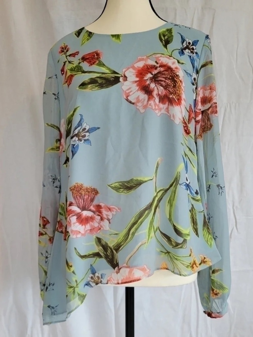 RACHEL Rachel Roy Blue Floral Long-Sleeve Blouse